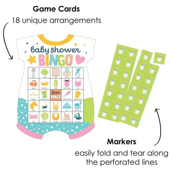 Big Dot of Happiness Colorful Baby Shower - Picture Bingo Cards and Markers - Baby Shower Shaped Bingo Game - Set of 18 {3}
