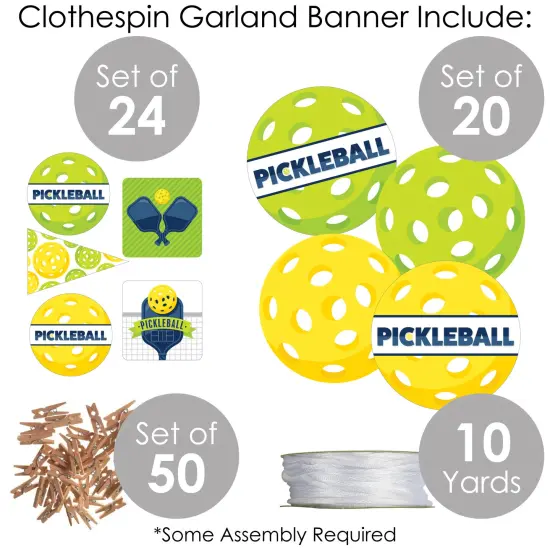 Big Dot of Happiness Let&rsquo;s Rally - Pickleball - Birthday or Retirement Party DIY Decorations - Clothespin Garland Banner - 44 Pieces {6}
