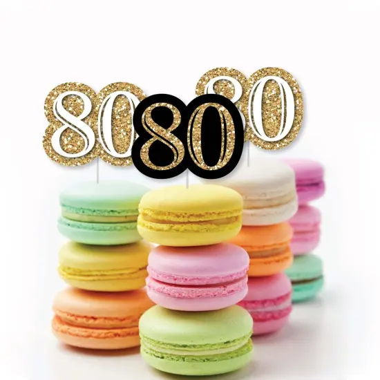 Big Dot of Happiness Adult 80th Birthday - Gold - Dessert Cupcake Toppers - Birthday Party Clear Treat Picks - Set of 24 {6}