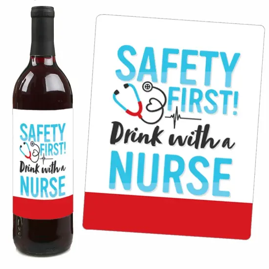 Big Dot of Happiness Thank You Nurses - Nurse Appreciation Week Decorations for Women and Men - Wine Bottle Label Stickers - Set of 4 {4}