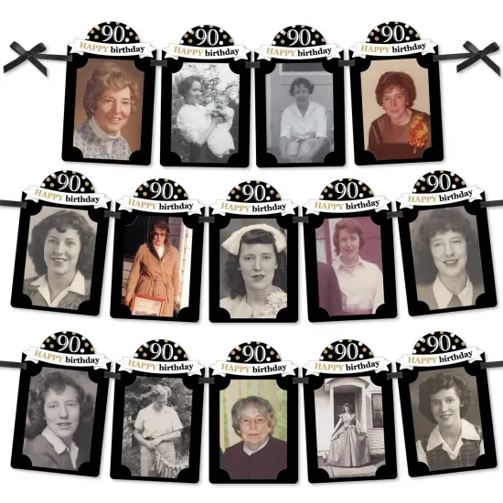 Big Dot of Happiness Adult 90th Birthday - Gold - DIY Birthday Party Decor - Picture Display - Photo Banner {1}
