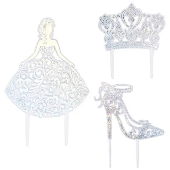 Princess Crown and Shoe Silver Quinceanera Cake Kit Topper {3}