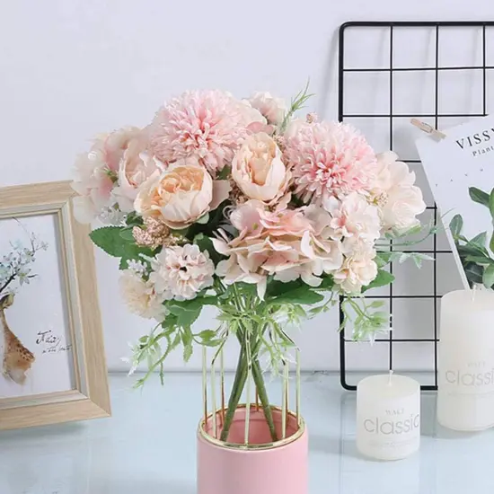 Artificial Flower Bunches, Fake Peony Silk Hydrangea Bouquet, Table Wedding Decor, Faux Flower Arrangements, Blush Pink {2}