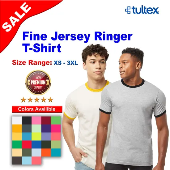 Tultex&reg; Crewneck Short Sleeve T-Shirt Fine Jersey Ringer Vintage white/ black {3}