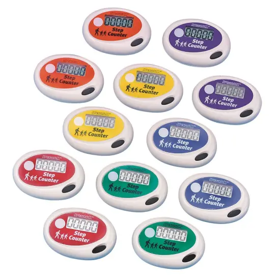 S&S Worldwide Step Pedometer Set. Simple One Button Mechanical Pedometer for Counting Steps. Packed in Reusable Clamshell Case with Instructions on How to Estimate Distance and Calories. Pack of 12. {1}
