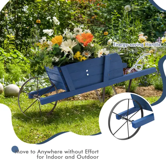 Wooden Wagon Planter With 9 Magnetic Accessories For Garden Yard Blue {6}