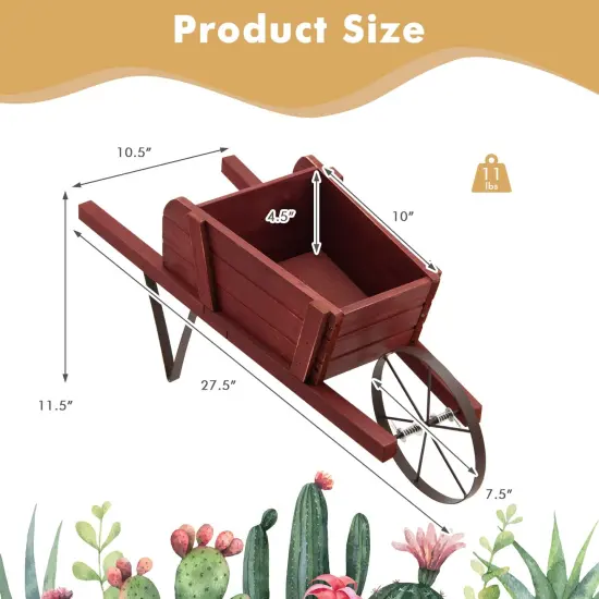 Wooden Wagon Planter With 9 Magnetic Accessories For Garden Yard Red {4}