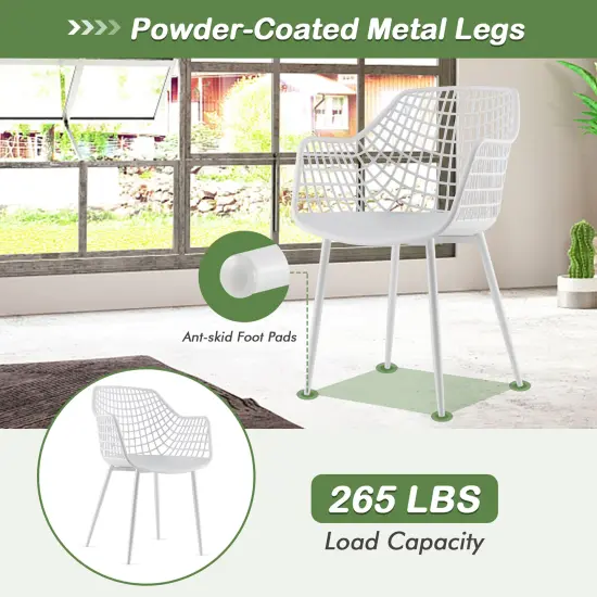 Costway Modern Dining Chair Set of 4 Plastic Shell Hollow withMetal Legs for Living Room {6}