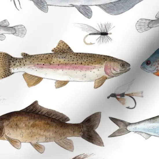 Various Fabrics by the Yard or Fat Quarter Fish Fishing Salmon Cabin Trout Fisherman Lures Sunfish Tackle Crappie Stream Muskie Sturgeon Custom Printed Fabric by Spoonflower {7}