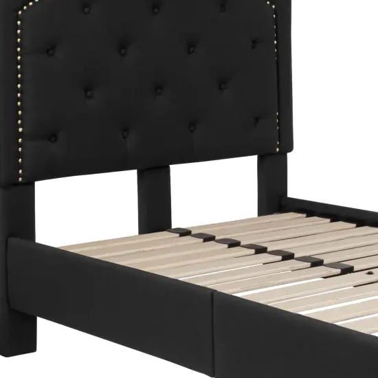 Merrick Lane Provence Platform Bed with Slatted Support Contemporary Tufted Upholstery with Accent Nail Trim {5}