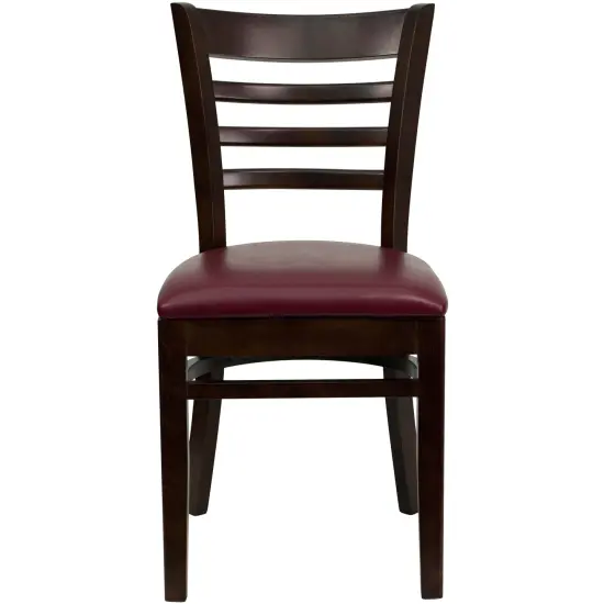 Emma and Oliver Ladder Back Wooden Restaurant Dining Chair BurgundyVinyl/Walnut {2}
