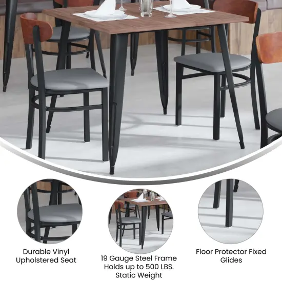 Emma and Oliver Yara Industrial Dining Chair with Rolled Steel Frame and Solid Wood Seat - 500 lbs. Static Weight Capacity WalnutBack/GrayVinyl {2}