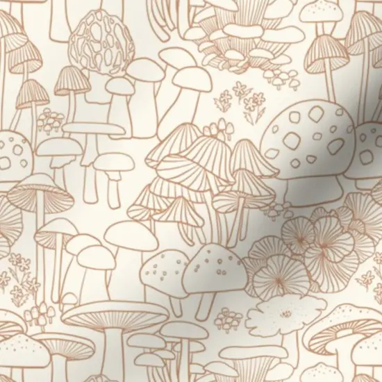 Various Fabrics by the Yard or Fat Quarter Brown Mushroom Pen And Ink Forest Nature Woodland Fauna Mycology Sketch Hand Drawn Large Scale Custom Printed Fabric by Spoonflower {7}