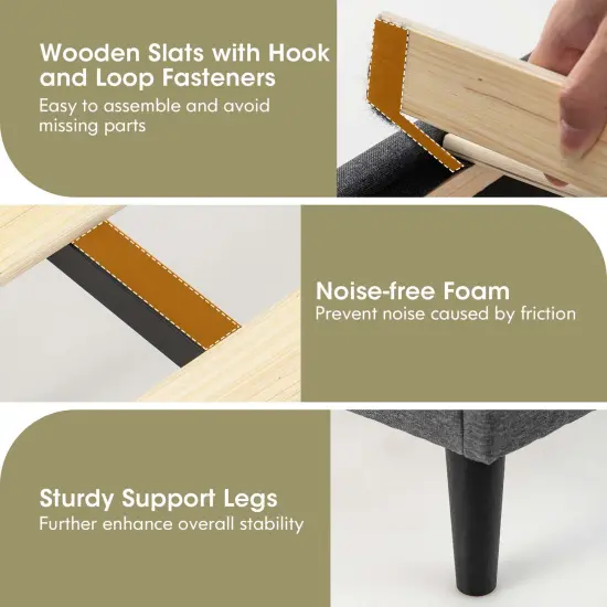 Costway Full/Queen Size Upholstered Platform Bed Button Tufted Headboard Mattress Foundation {5}