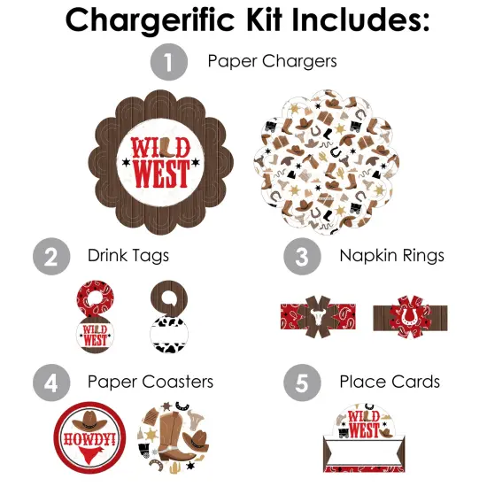 Big Dot of Happiness Western Hoedown - Wild West Cowboy Party Paper Charger & Table Decorations Chargerific Kit for 8 {4}