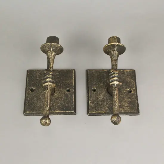 Set of 2 Cast Iron Antique Bronze Finish Torchbearer Wall Sconce Candle Holders {6}