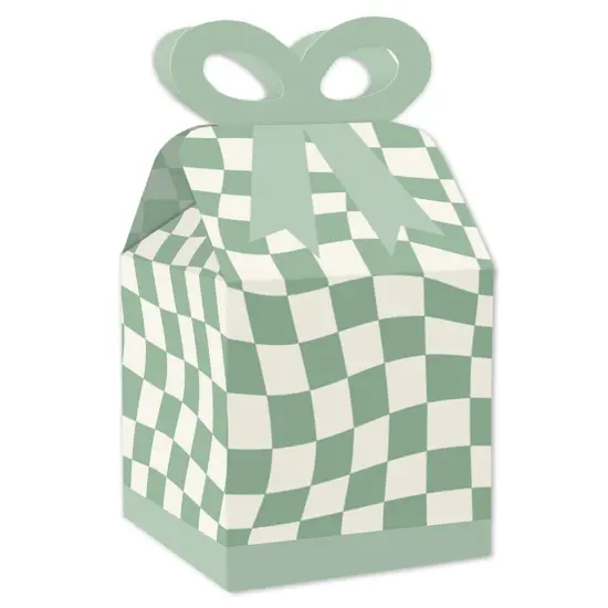 Big Dot of Happiness Sage Green Checkered Party - Square Favor Gift Boxes - Bow Boxes - Set of 12 {1}