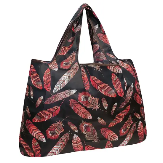 Wrapables Large Foldable Tote Nylon Reusable Grocery Bag Feathers {1}