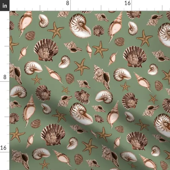 Various Fabrics by the Yard or Fat Quarter Under The Sea Beach Nautilus Nautical Shells Starfish Seashells Marine Life Ocean Custom Printed Fabric by Spoonflower {2}