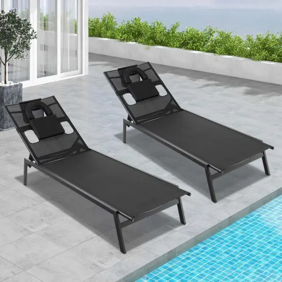 Costway Patio Tanning Lounge Chair 5-Position Outdoor Recliner with Face Hole Poolside {3}