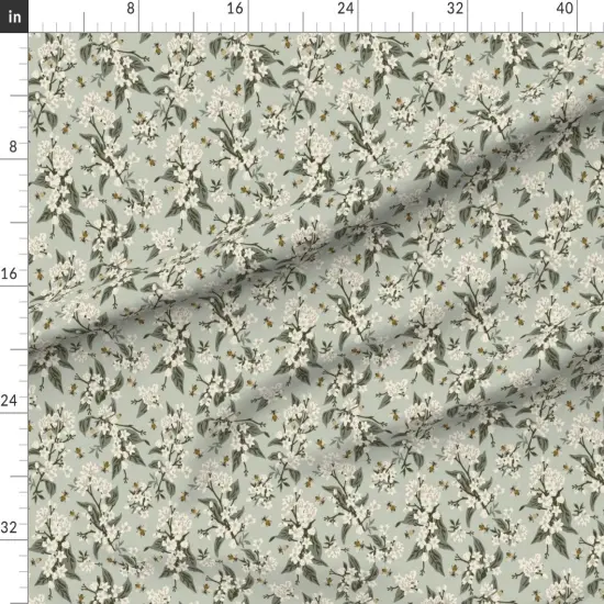 Various Fabrics by the Yard or Fat Quarter Modern Farmhouse Vintage Style Honeybee Green Floral Botanical Pastel Nature Small Scale Custom Printed Fabric by Spoonflower {1}