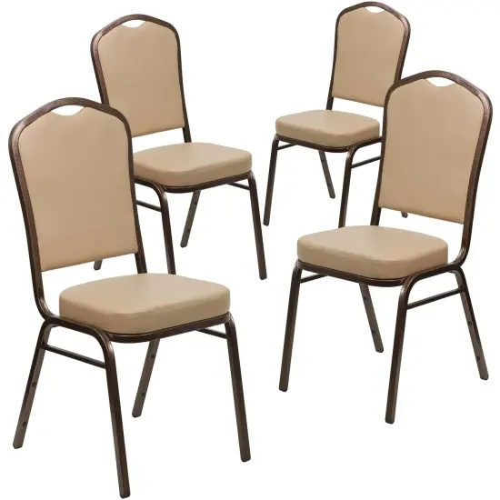 Emma and Oliver 4 Pack Crown Back Stacking Banquet Chair TanVinyl/CopperVein {1}