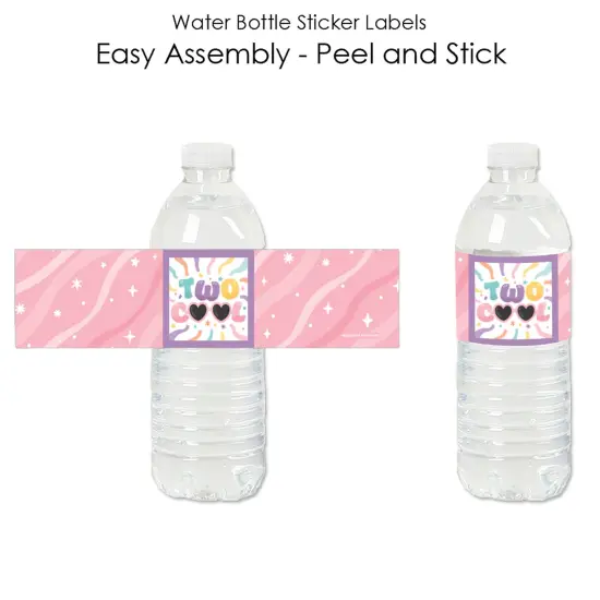 Big Dot of Happiness Two Cool - Girl - Pastel 2nd Birthday Party Water Bottle Sticker Labels - Set of 20 {3}