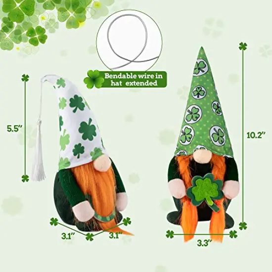 2 Pieces St. Patrick's Day Gnomes Decorations- Irish Leprechaun Plush Dolls Handmade Swedish Tomte for Home Table Ornament {1}