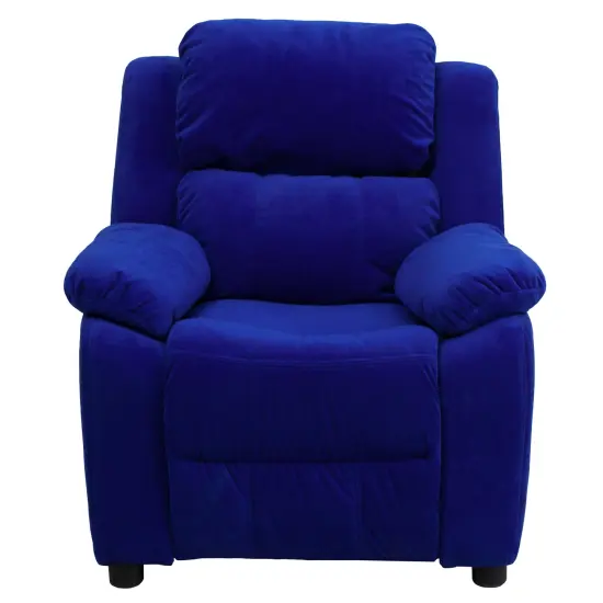 Emma and Oliver Deluxe Padded Contemporary Kids Recliner with Storage Arms Blue Microfiber {2}