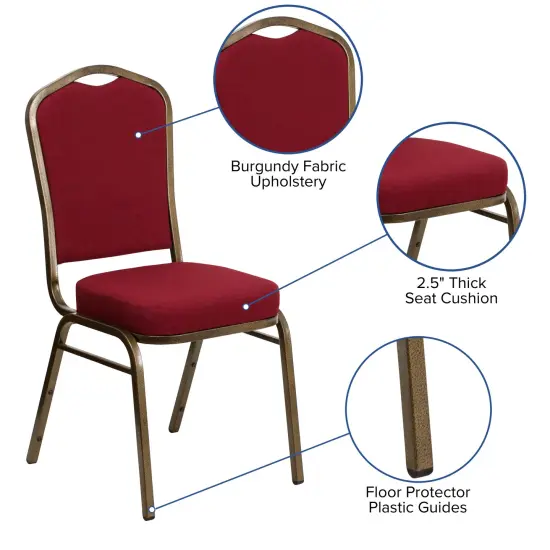 Emma and Oliver Crown Back Stacking Banquet Dining Chair BurgundyFab/GoldVein {2}