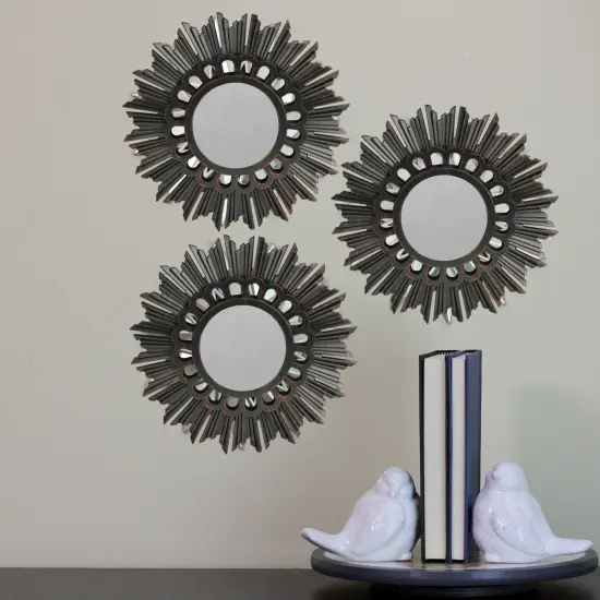Northlight Set of 3 Floral Sunburst Brushed Bronze Round Wall Mirrors 9.5" Black {3}