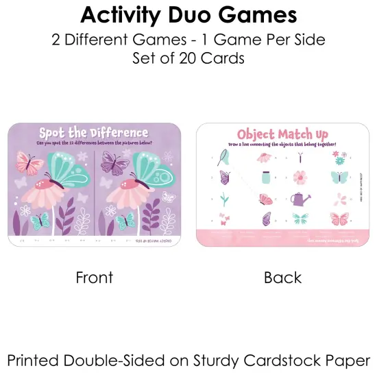 Big Dot of Happiness Beautiful Butterfly - 2-in-1 Floral Baby Shower or Birthday Party Cards - Activity Duo Games - Set of 20 {6}