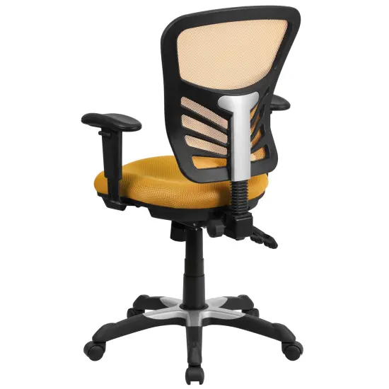 Emma and Oliver Mid-Back Mesh Triple Paddle Swivel Ergonomic Office Chair with Adjustable Arms Yellow-Orange {4}