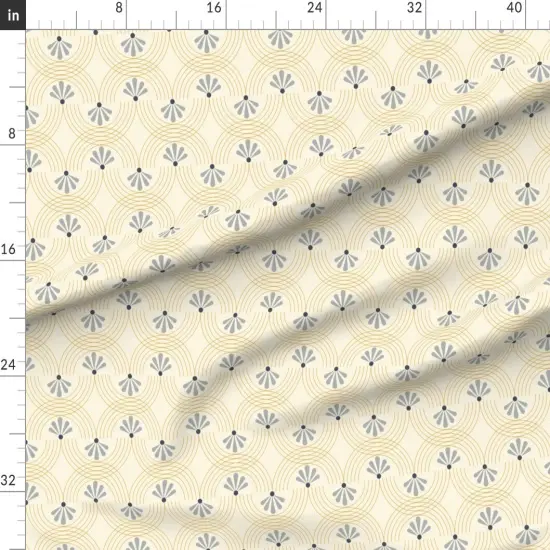 Various Fabrics by the Yard or Fat Quarter Retro Floral Yellow Swirls Blue Gray Deco Flowers Custom Printed Fabric by Spoonflower {1}
