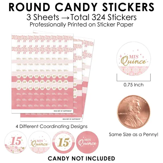 Big Dot of Happiness Mis Quince Anos - Quinceanera Sweet 15 Birthday Party Small Round Candy Stickers - Party Favor Labels - 324 Count {4}