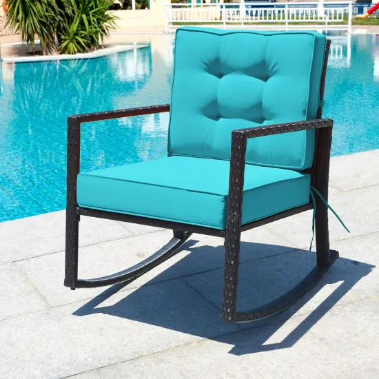 Patio Rattan Rocker Outdoor Glider Rocking Chair Cushion Lawn Turquoise {6}
