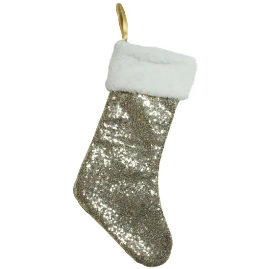 Northlight 18" Gold Paillette Sequins Christmas Stocking with High Pile Fleece Cuff {1}