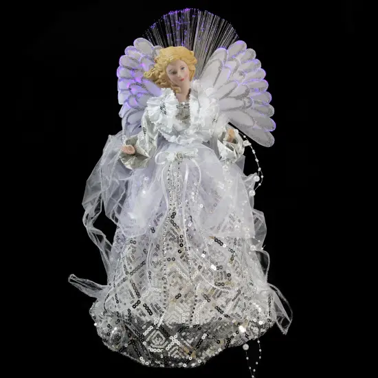 Northlight 16" White and Silver Lighted Angel Sequined Gown Christmas Tree Topper {3}