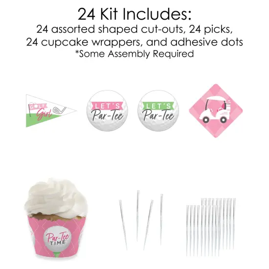 Big Dot of Happiness Golf Girl - Cupcake Decoration - Pink Birthday Party or Baby Shower Cupcake Wrappers and Treat Picks Kit - Set of 24 {6}