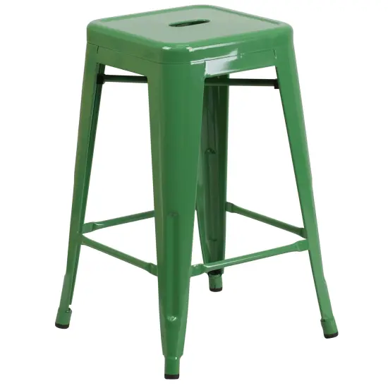 Merrick Lane Newark Series Backless Metal Stool with Square Seat for Indoor-Outdoor Use Green {1}