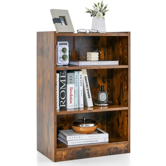 Costway 3-Tier Bookcase Open Multipurpose Display Rack Cabinet with Adjustable Shelves Black/Brown {8}