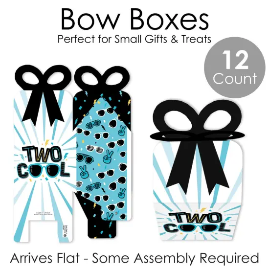 Big Dot of Happiness Two Cool - Boy - Square Favor Gift Boxes - Blue 2nd Birthday Party Bow Boxes - Set of 12 {7}