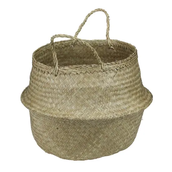 Northlight 15" Brown Seagrass Wide Belly Wicker Basket with Handles {3}