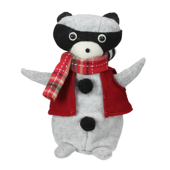 Roman 7" Animated Gray and Flannel Raccoon Tabletop Christmas Decoration {1}