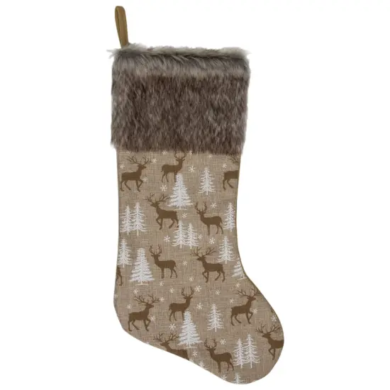 Northlight 20" Brown Reindeer Christmas Stocking with Faux Fur Cuff {1}