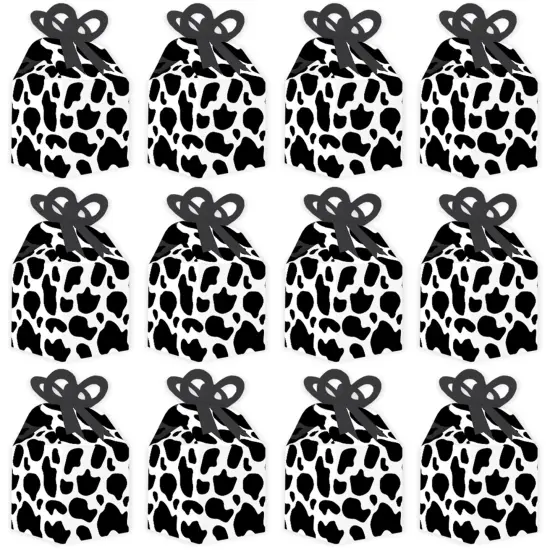 Big Dot of Happiness Cow Print - Square Favor Gift Boxes - Farm Animal Party Bow Boxes - Set of 12 {6}