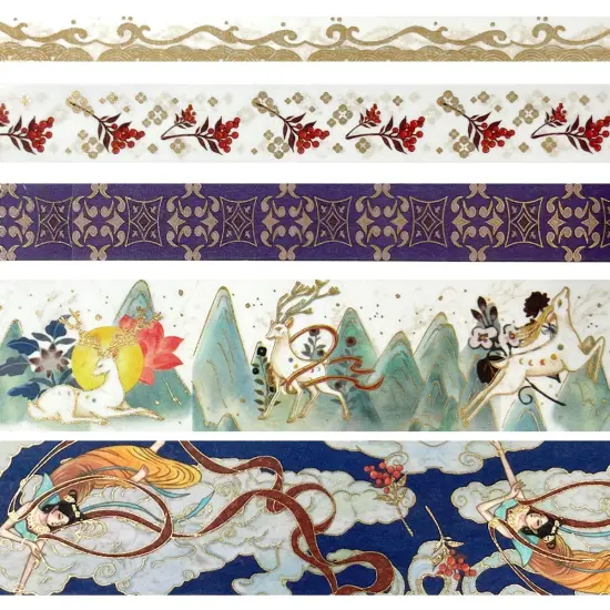 Wrapables Decorative Gold Foil Washi Tape and Sticker Set for Stationery, Diary, Card Making (10 Rolls & 10 Sheets) Deer Song {5}