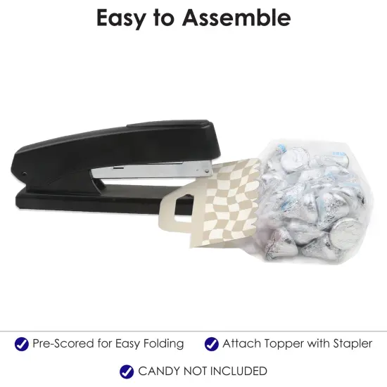 Big Dot of Happiness Tan Checkered Party - DIY Clear Goodie Favor Bag Labels - Candy Bags with Toppers - Set of 24 {6}