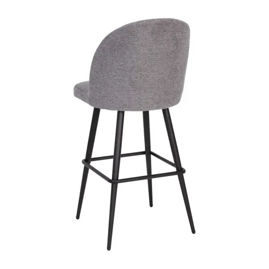 Merrick Lane Teague Set of 2 Modern Armless Barstools with Contoured Backs, Steel Frames, and Integrated Footrests Gray Faux Linen {4}
