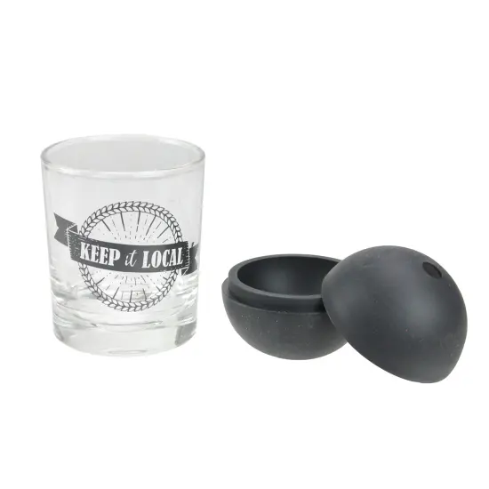 Wild Eye Keep It Local Glass Tumbler with Black Sphere Ice Mold - 10oz Clear {1}